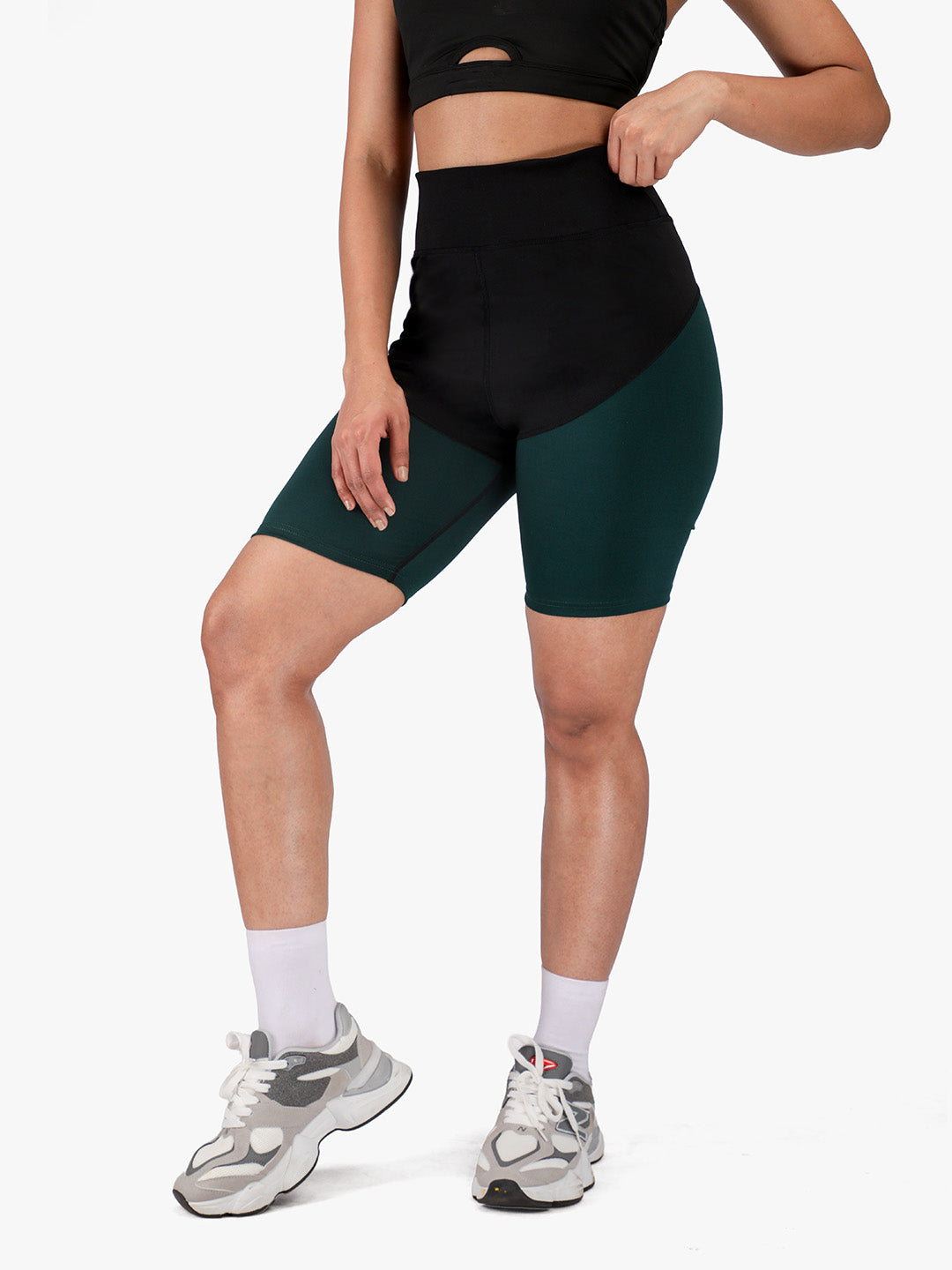 Women High-Waist Biker Shorts Green Black