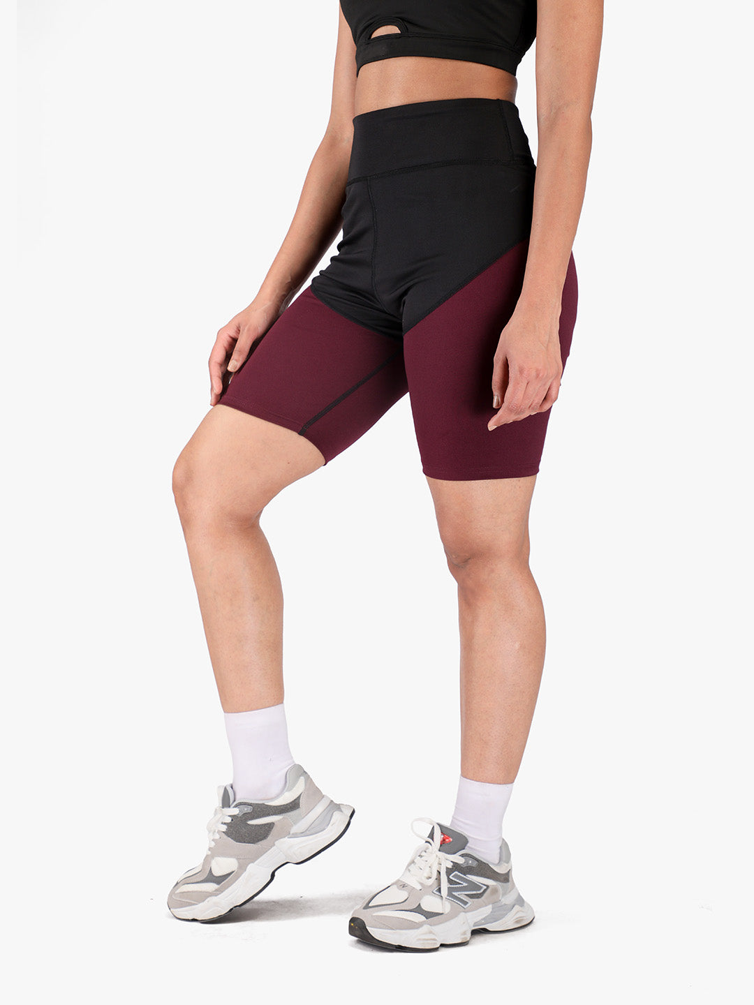 Women High-Waist Biker Shorts Wine Black