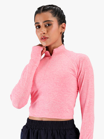 Women’s Full Sleeve Crop Top – Slim Fit Activewear T-Shirt for Gym