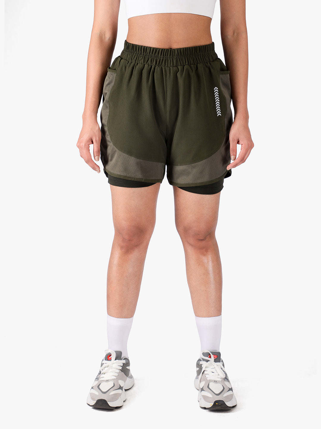 Women’s Double Layer Sports Running Shorts Olive