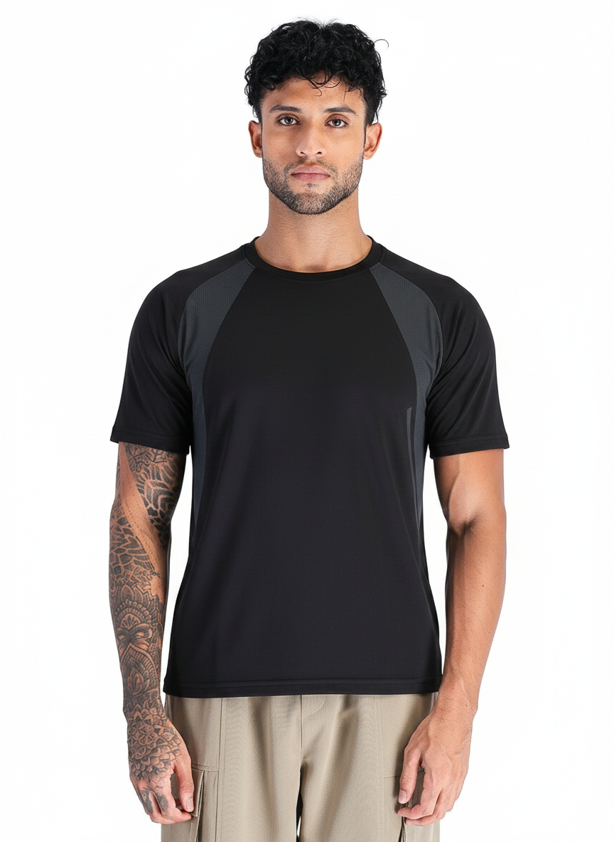 Men's Half Sleeves Dry Fit Gym T-shirt Black Grey