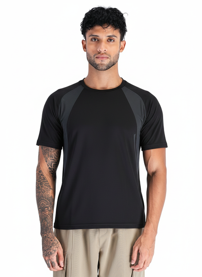Men's Half Sleeves Dry Fit Gym T-shirt Black Grey