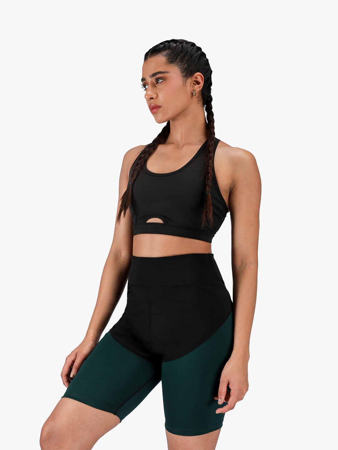 Women High-Waist Biker Shorts Green Black