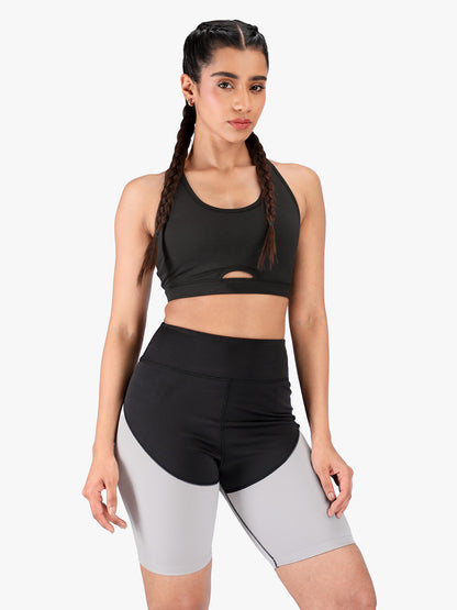 Women High-Waist Biker Shorts Grey Black