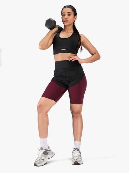 Women High-Waist Biker Shorts Wine Black