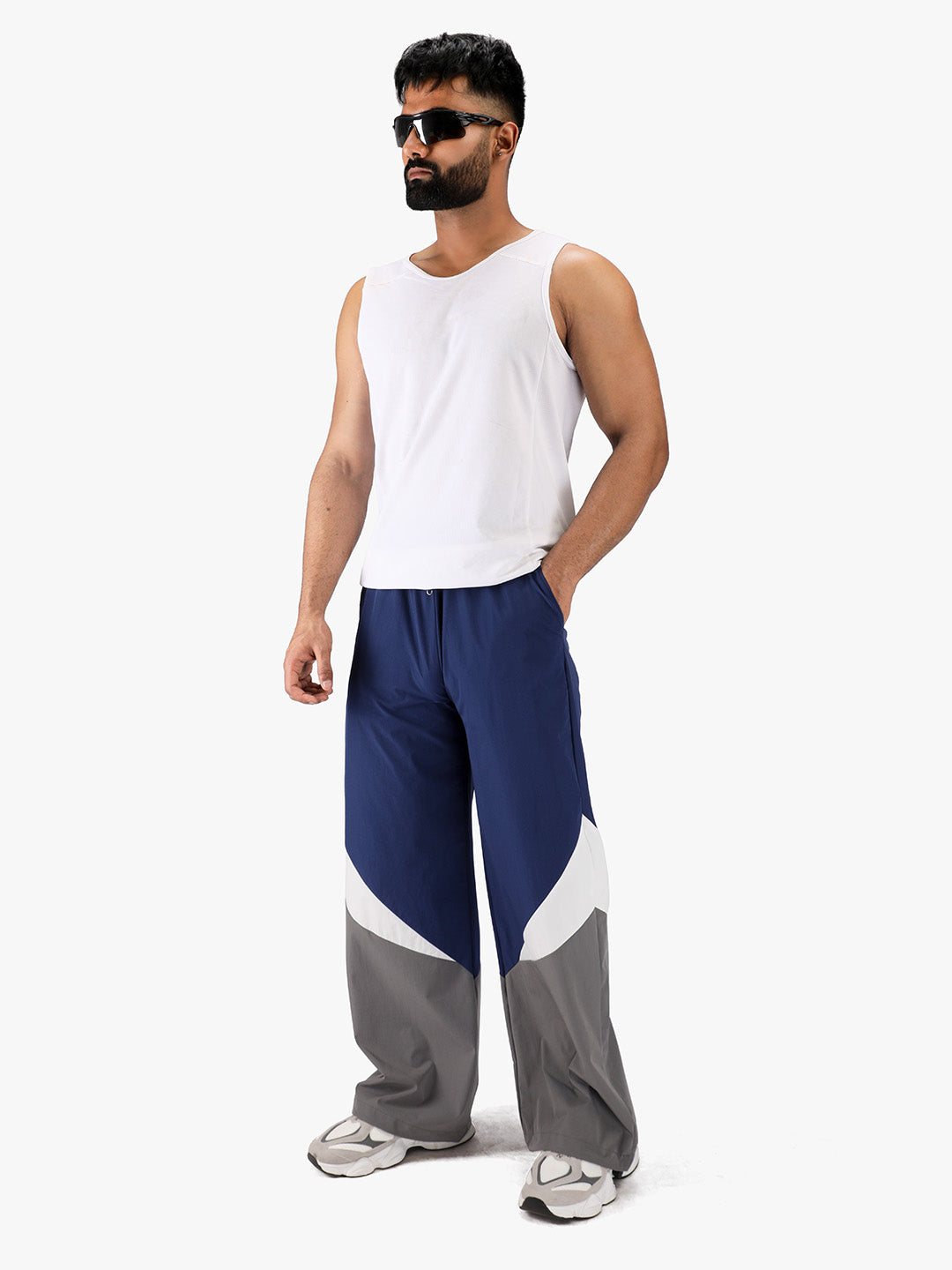Arc Pant - Men's  Colorblock Wide-Leg Track Pants Navy Grey