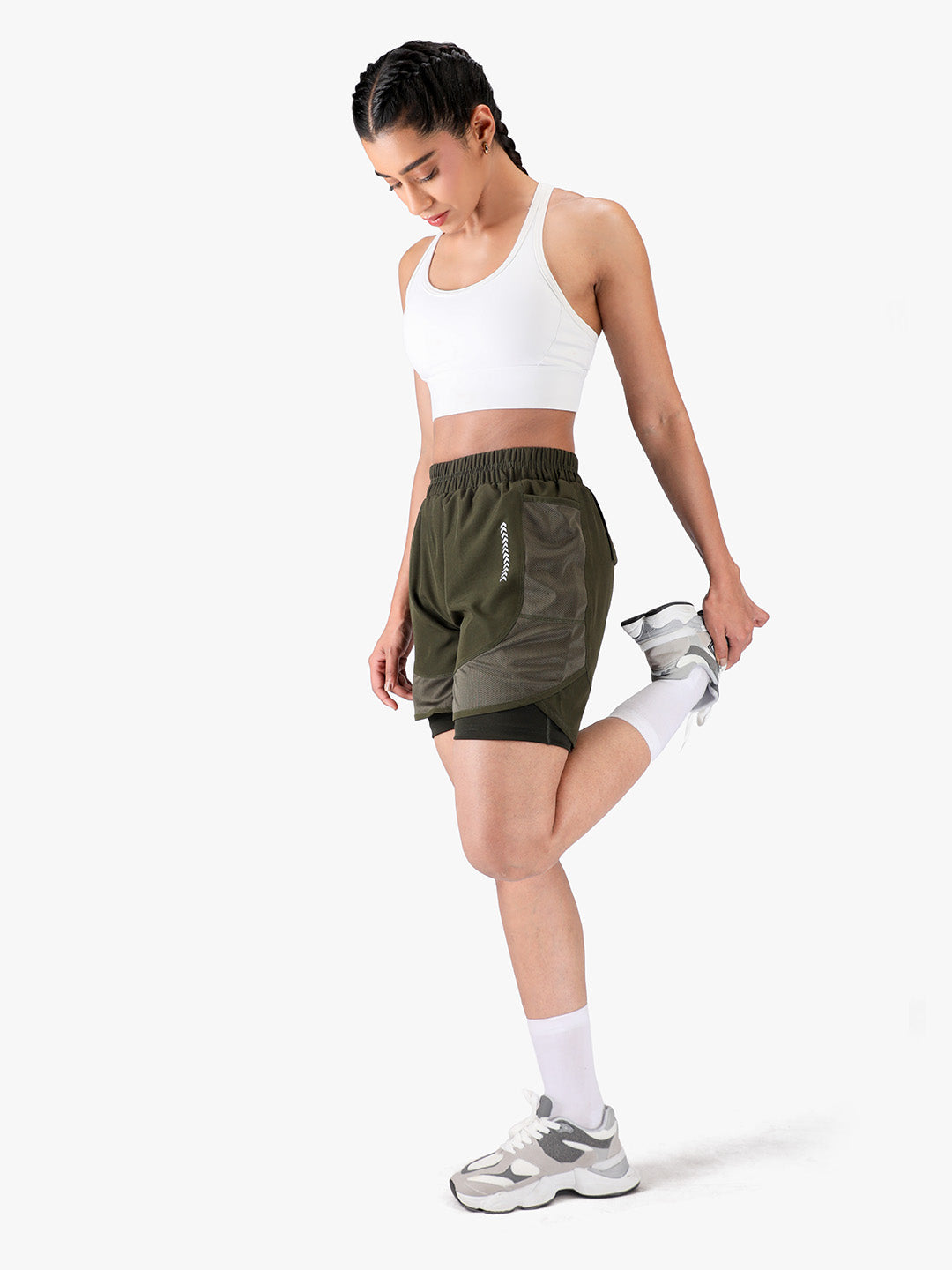 Women’s Double Layer Sports Running Shorts Olive