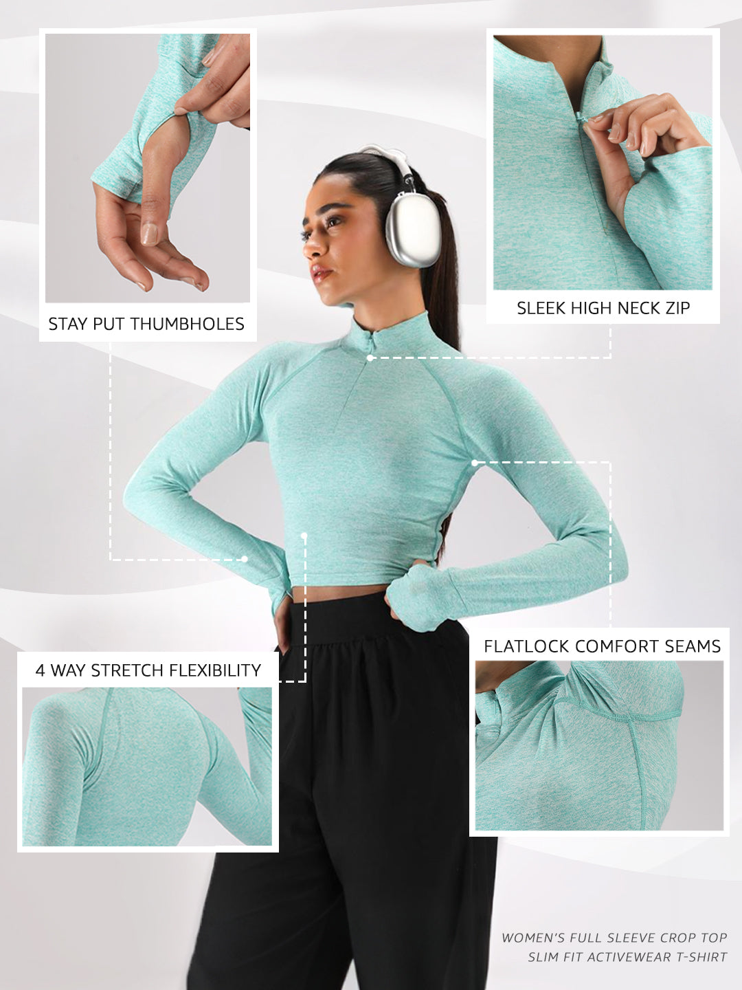 Women’s Full Sleeve Crop Top – Slim Fit Activewear T-Shirt for Gym