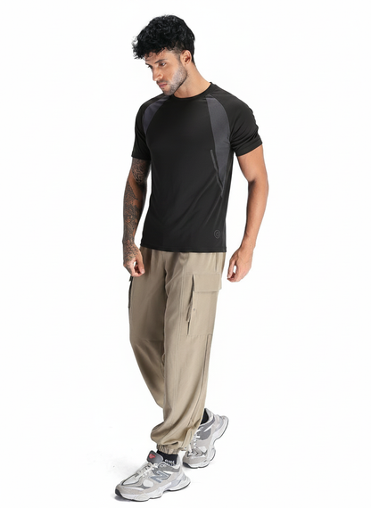 Men's Half Sleeves Dry Fit Gym T-shirt Black Grey