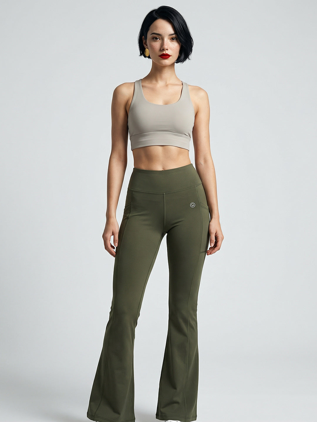 Women's High Waist Solid Flared Pants Olive