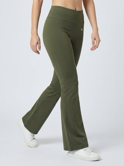 Women's High Waist Solid Flared Pants Olive
