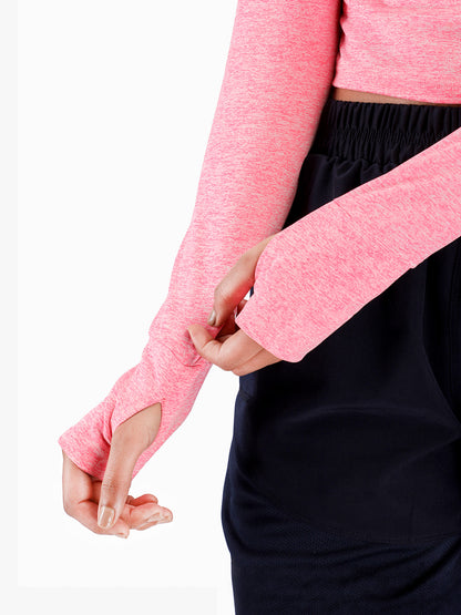 Women’s Full Sleeve Crop Top Activewear T-Shirt for Gym Pack of 2