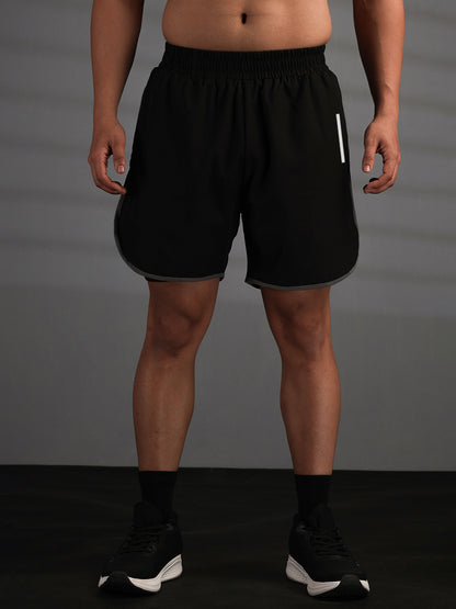 Men Double Layered Sports Running Shorts Black Grey