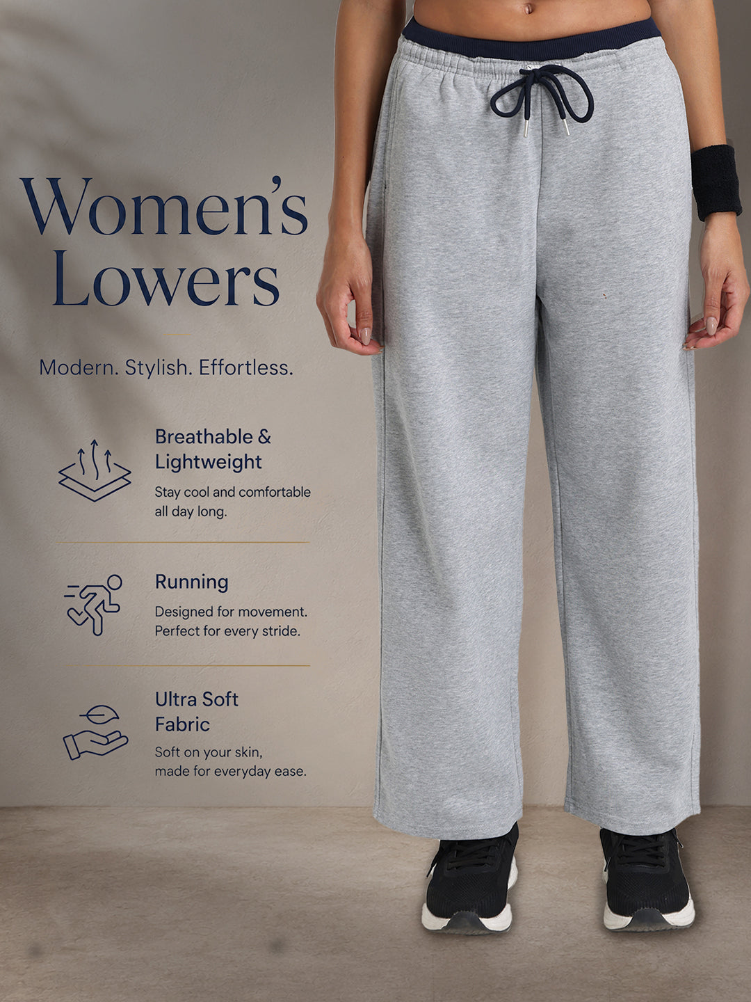 Women Relaxed Fit Wide Leg Trackpants Grey