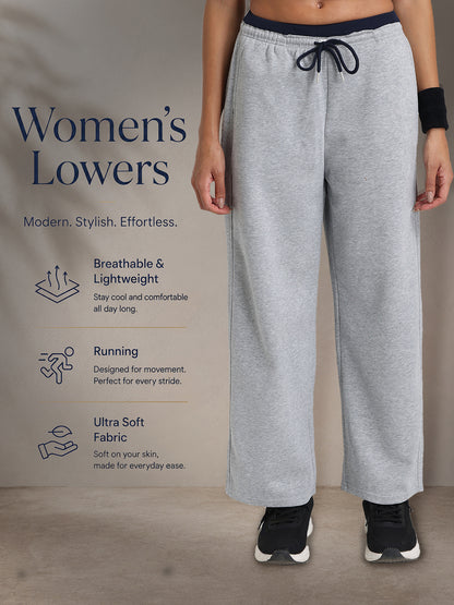 Women Relaxed Fit Wide Leg Trackpants Grey