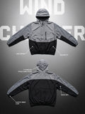 Men Grey Black Hooded Windcheater Oversized Sports Jacket