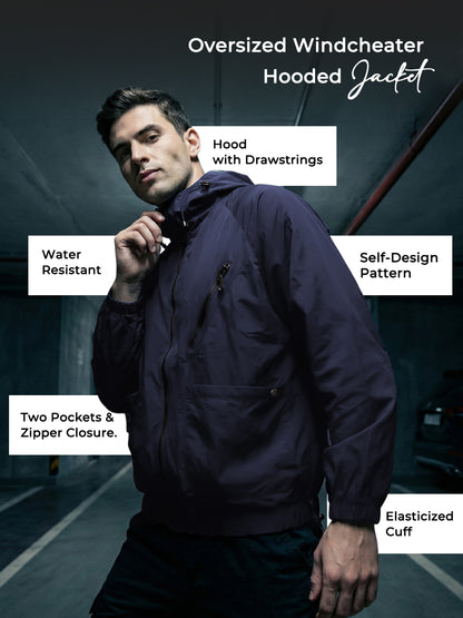Men Winter Sports Oversized Windcheater Hooded Jacket Navy