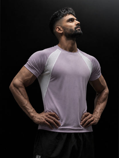 Men's Half Sleeves Dry Fit Gym T-shirt Lavender White