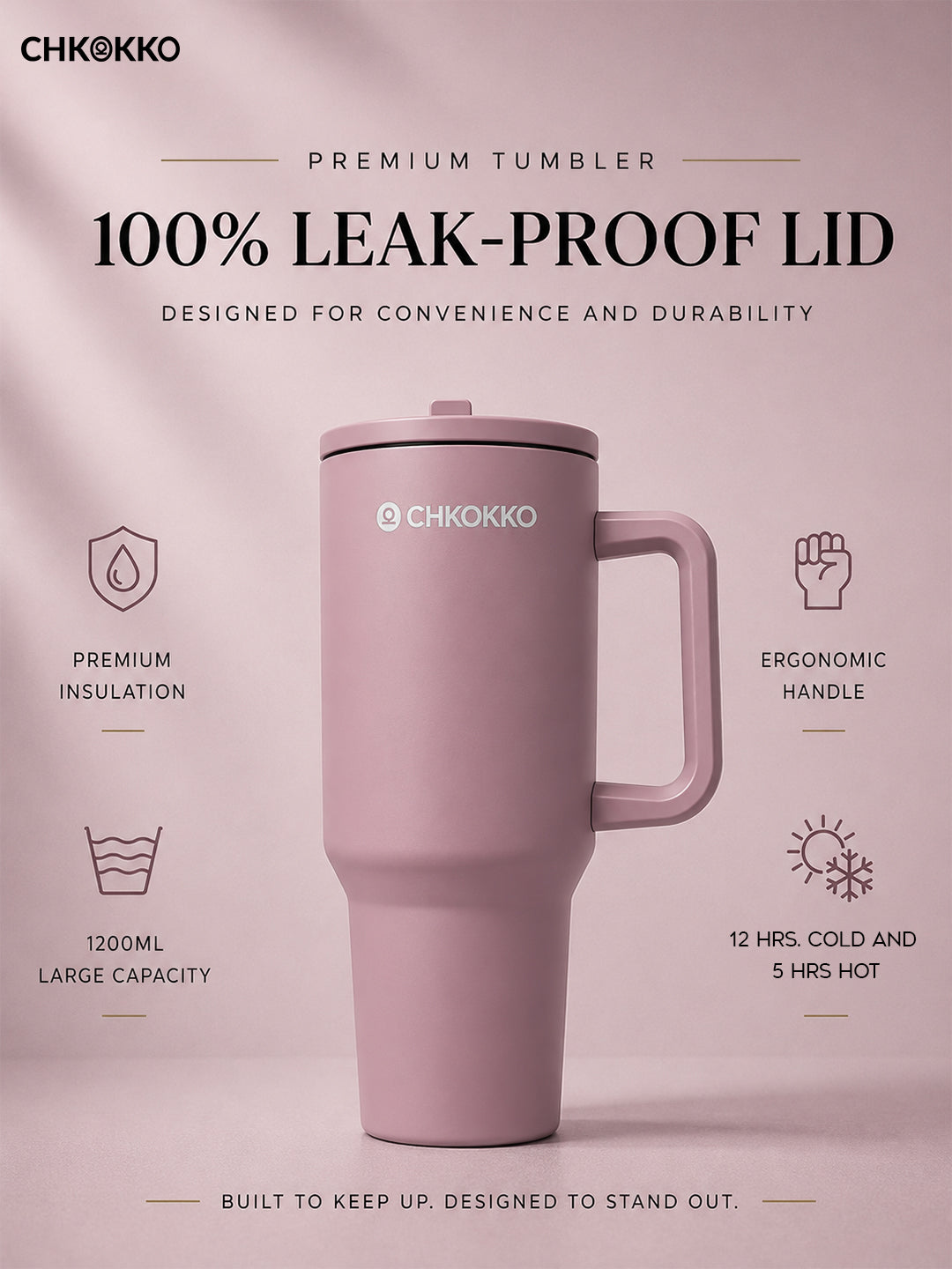 Chkokko Premium Insulated Tumbler - Lavender 1200ml with Leak-Proof Lid