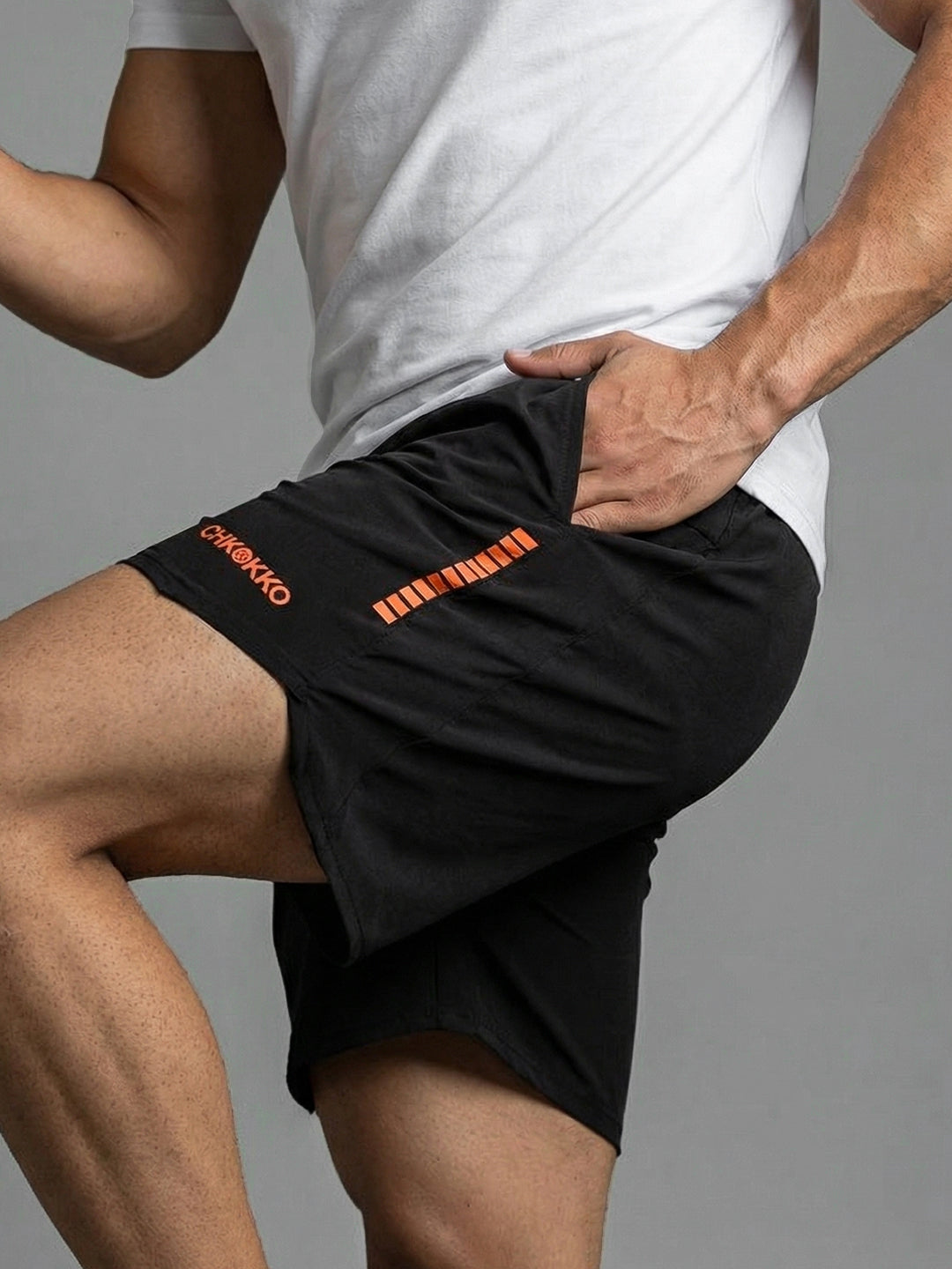 Men Running Sports Shorts Black Orange