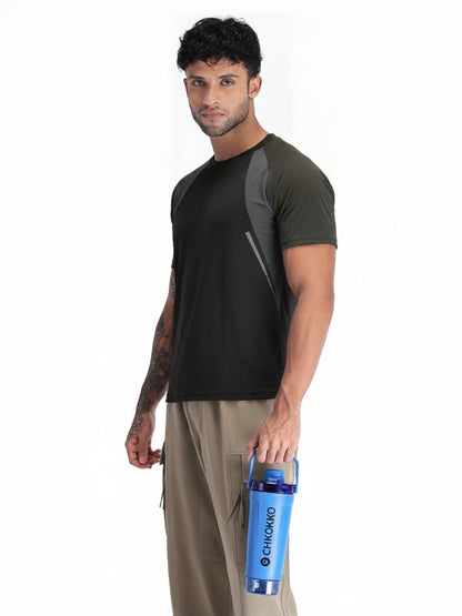 Men's Half Sleeves Dry Fit Gym T-shirt Black Grey