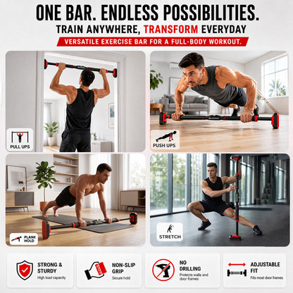 Chkokko Adjustable Pull Up Bar | 90-137 cm | 150+ Kg | No-Screw Doorway Chin Up Bar