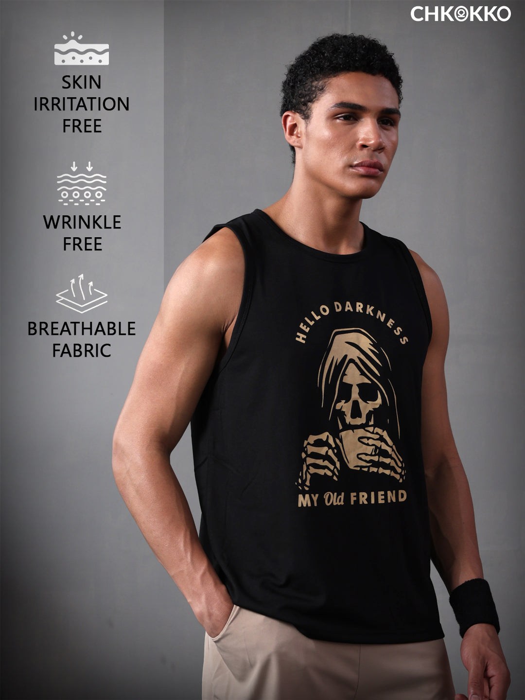 Men Black Graphic Printed Gym Sports Tank Top