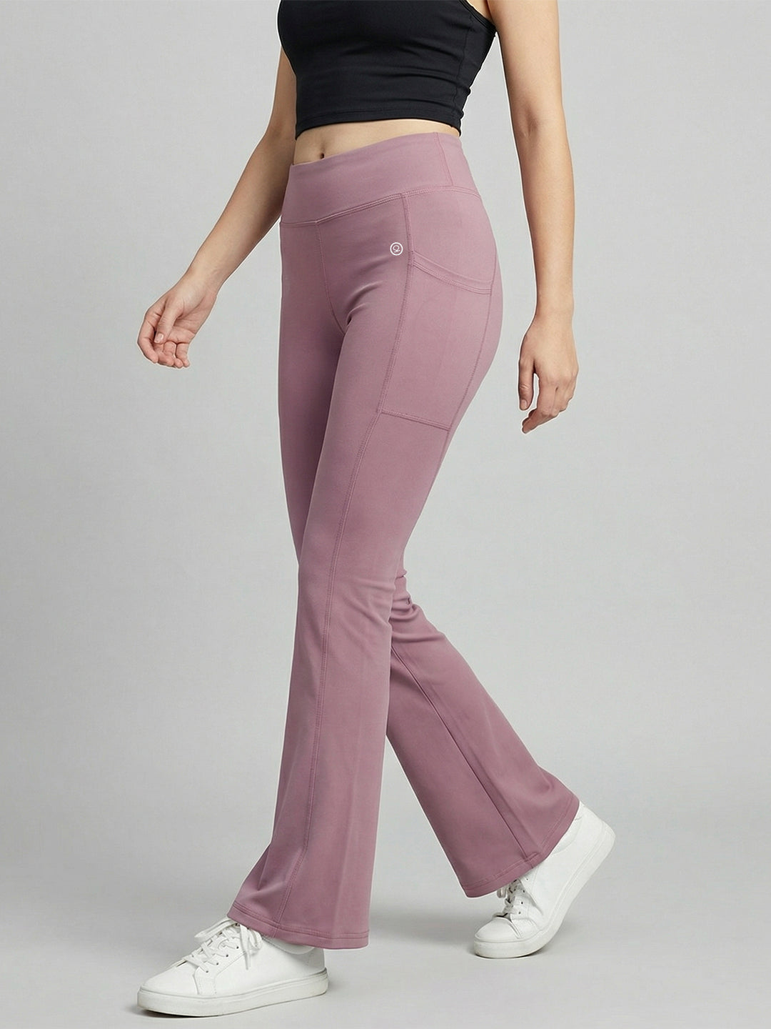 Women's High Waist Solid Flared Pants Pink