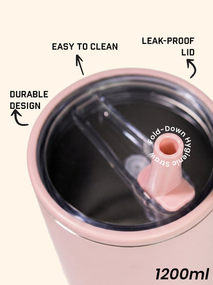 Chkokko Premium Insulated Tumbler - Peach 1200ml with Leak-Proof Lid