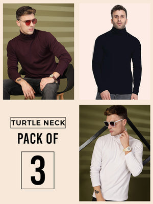 Men Pack Of 3 Winter Wear Turtle Neck T-shirts