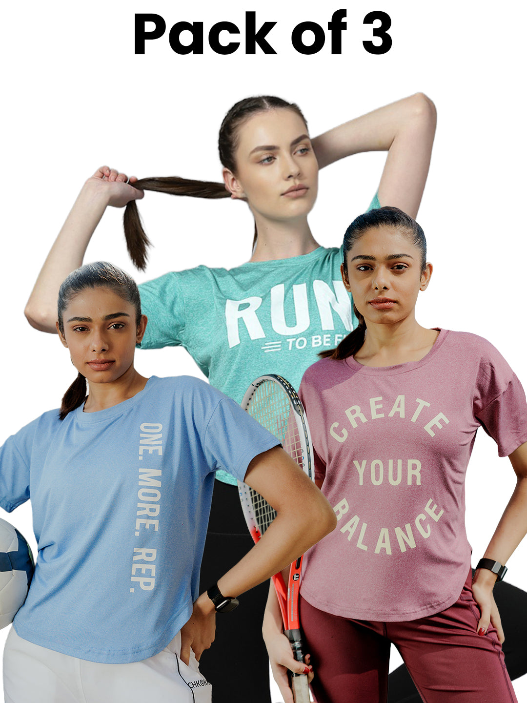 Women Half Sleeves Dry Fit Gym Sports T-shirts Pack of 3