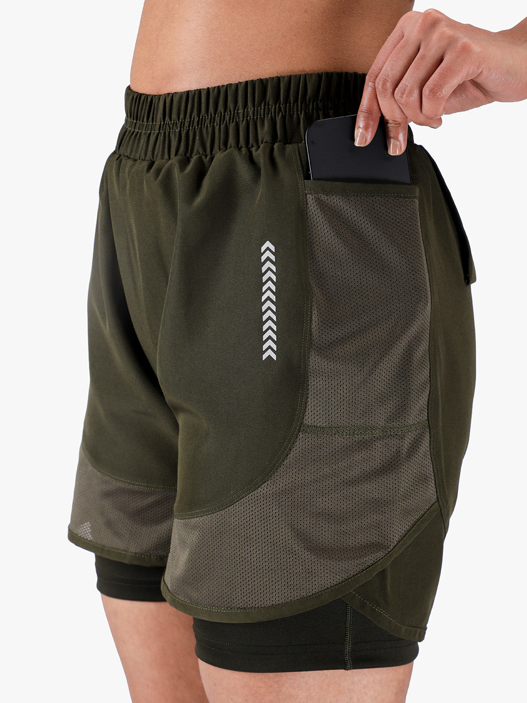 Women’s Double Layer Sports Running Shorts Olive