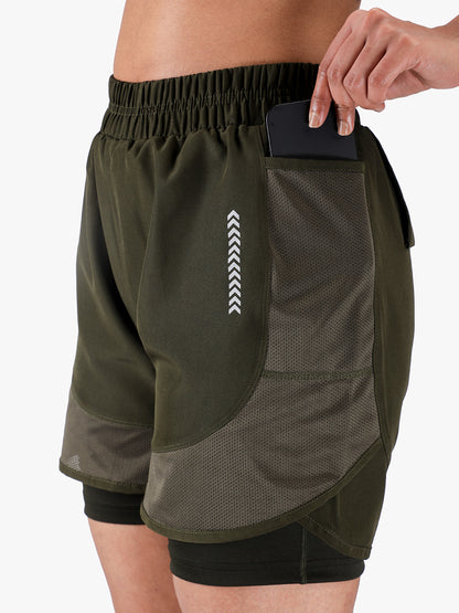 Women’s Double Layer Sports Running Shorts Olive
