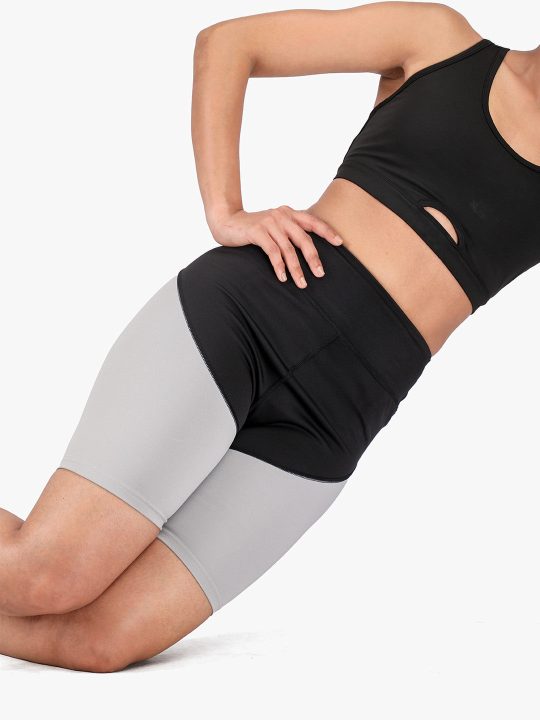 Women High-Waist Biker Shorts Grey Black