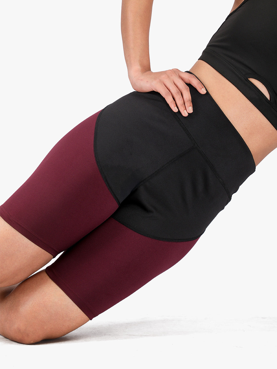 Women High-Waist Biker Shorts Wine Black
