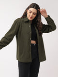 Women Winter Wear Solid Corduroy Casual Shacket