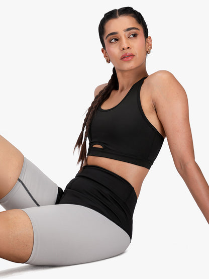 Women High-Waist Biker Shorts Grey Black