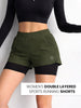 Women's Double Layered Sports Running Shorts Olive Black