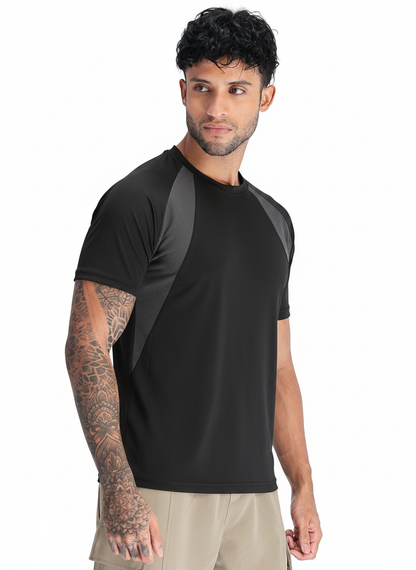 Men's Half Sleeves Dry Fit Gym T-shirt Black Grey
