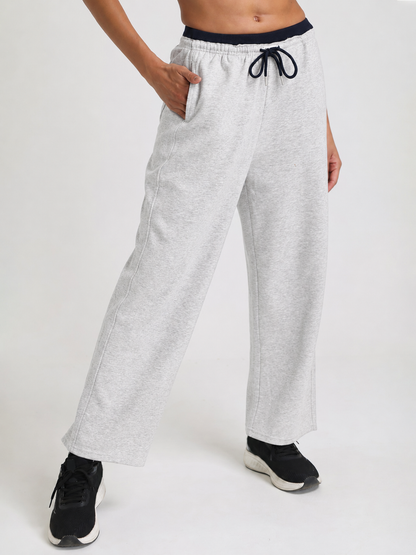 Women Relaxed Fit Wide Leg Trackpants Light Grey