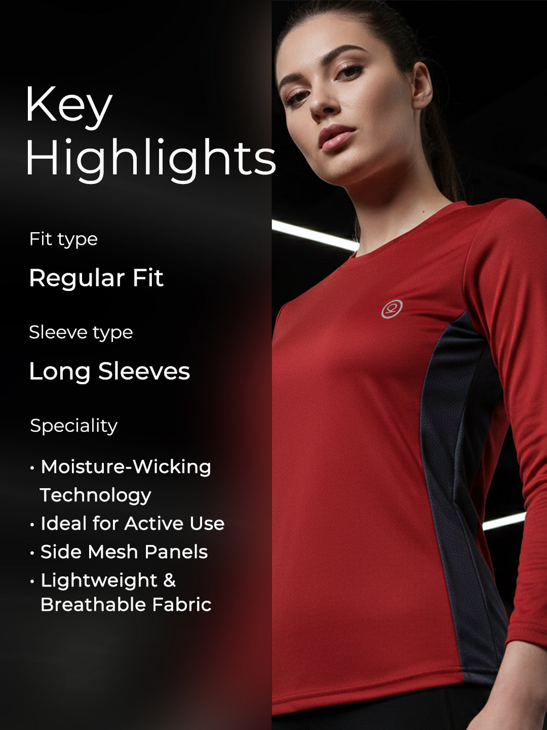 Women's Full Sleeves Gym Sports T-Shirt Maroon