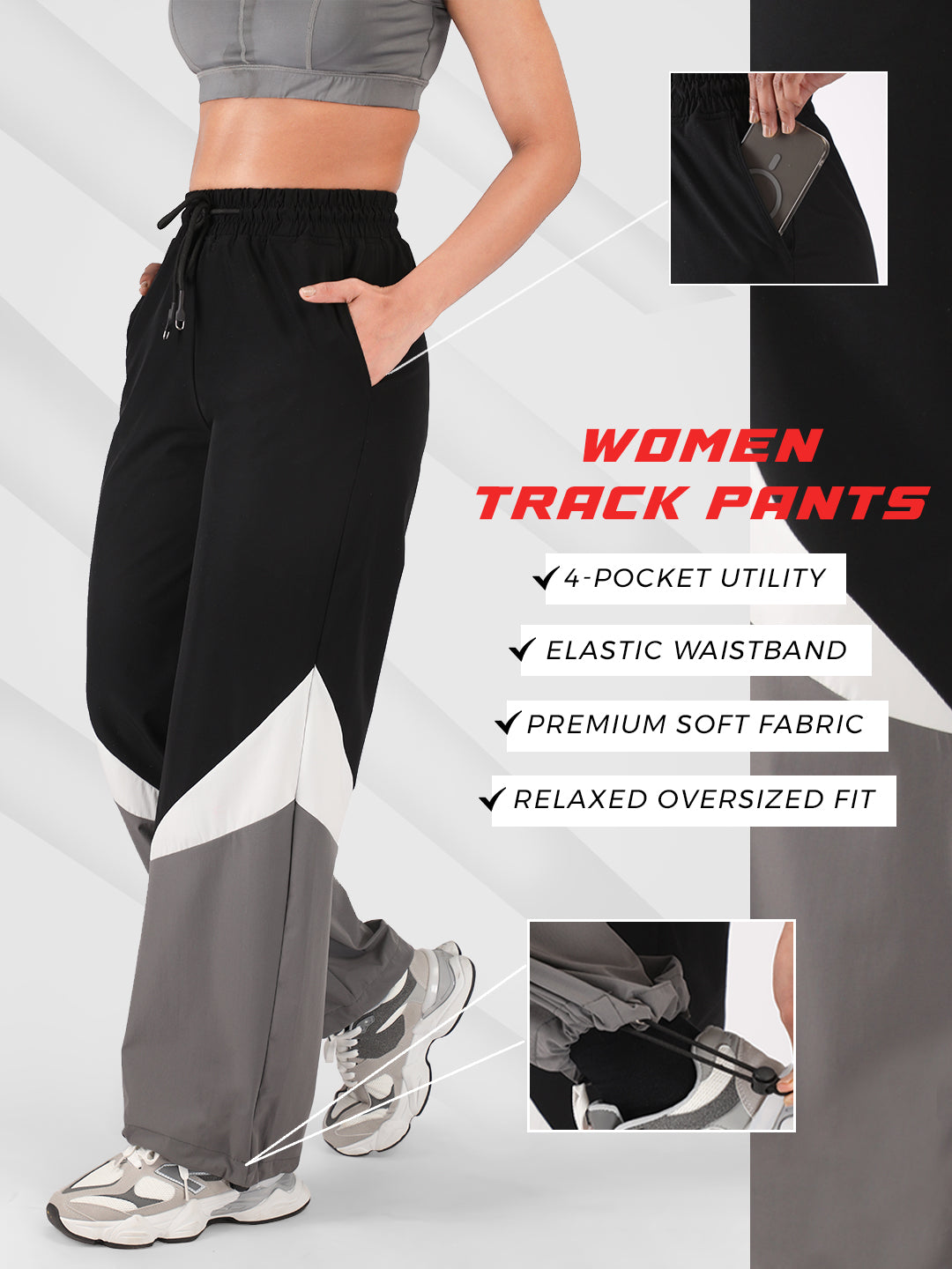 Women Stylish Colorblock Relaxed Fit Sports Track Pants