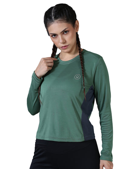 Women's Full Sleeves Gym Sports T-Shirt Green