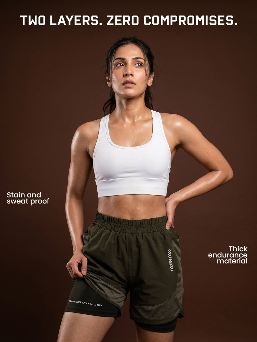 Women’s Double Layer Sports Running Shorts Olive