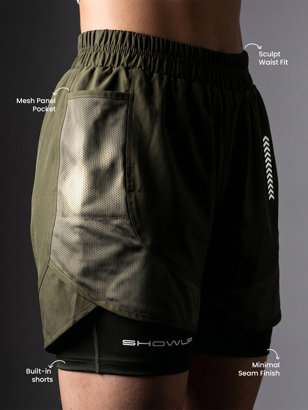 Women’s Double Layer Sports Running Shorts Olive