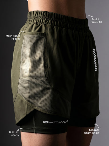 Women’s Double Layer Sports Running Shorts Olive