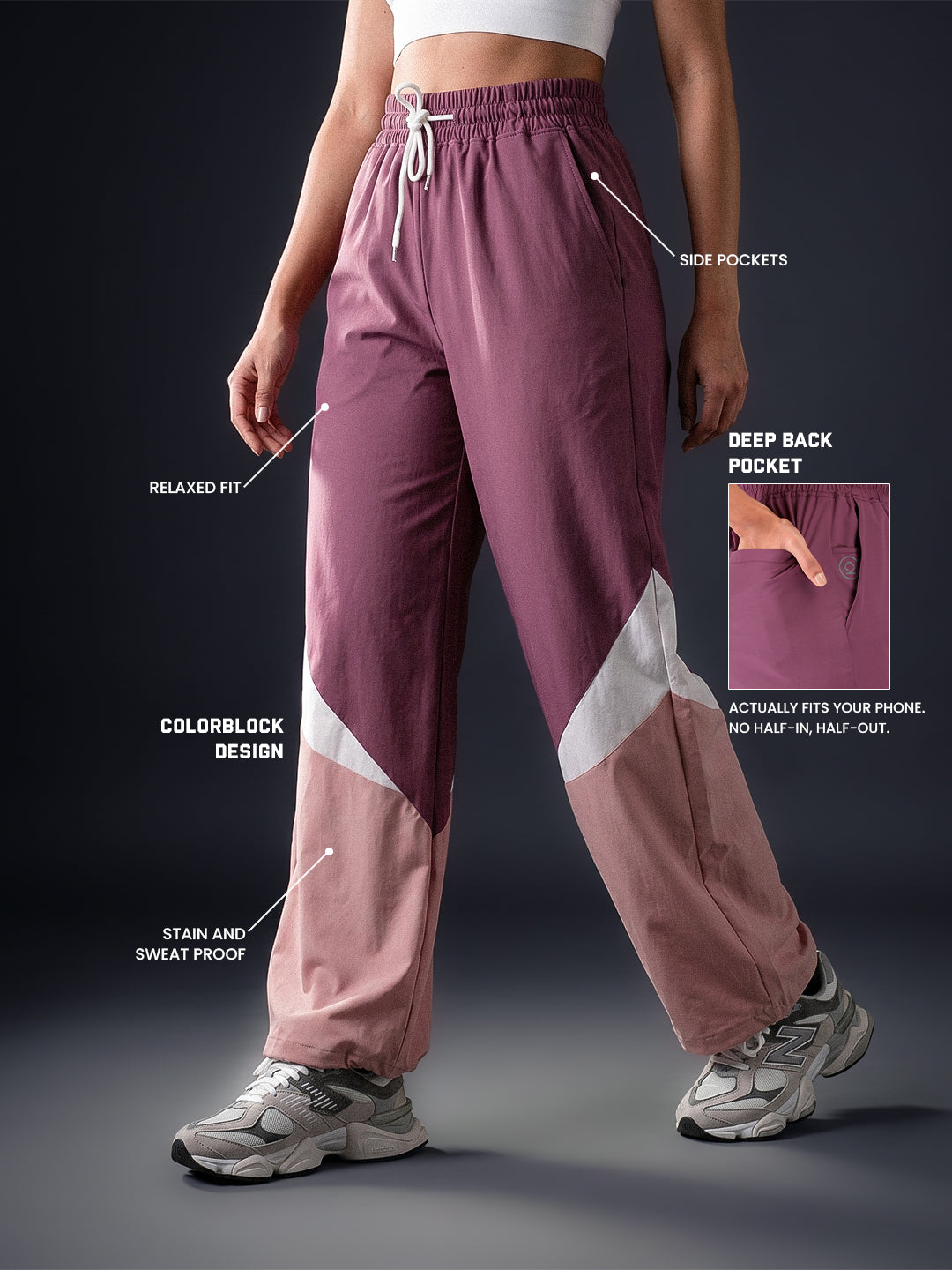 Women Stylish Colorblock Relaxed Fit Sports Track Pants