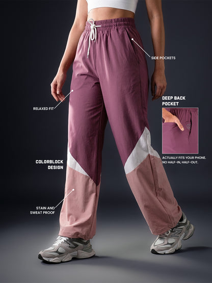 Women Stylish Colorblock Relaxed Fit Sports Track Pants