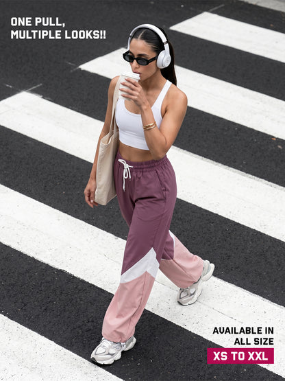 Women Stylish Colorblock Relaxed Fit Sports Track Pants