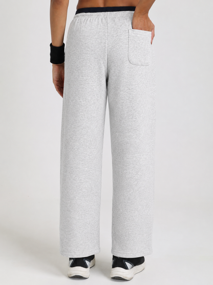 Women Relaxed Fit Wide Leg Trackpants Light Grey